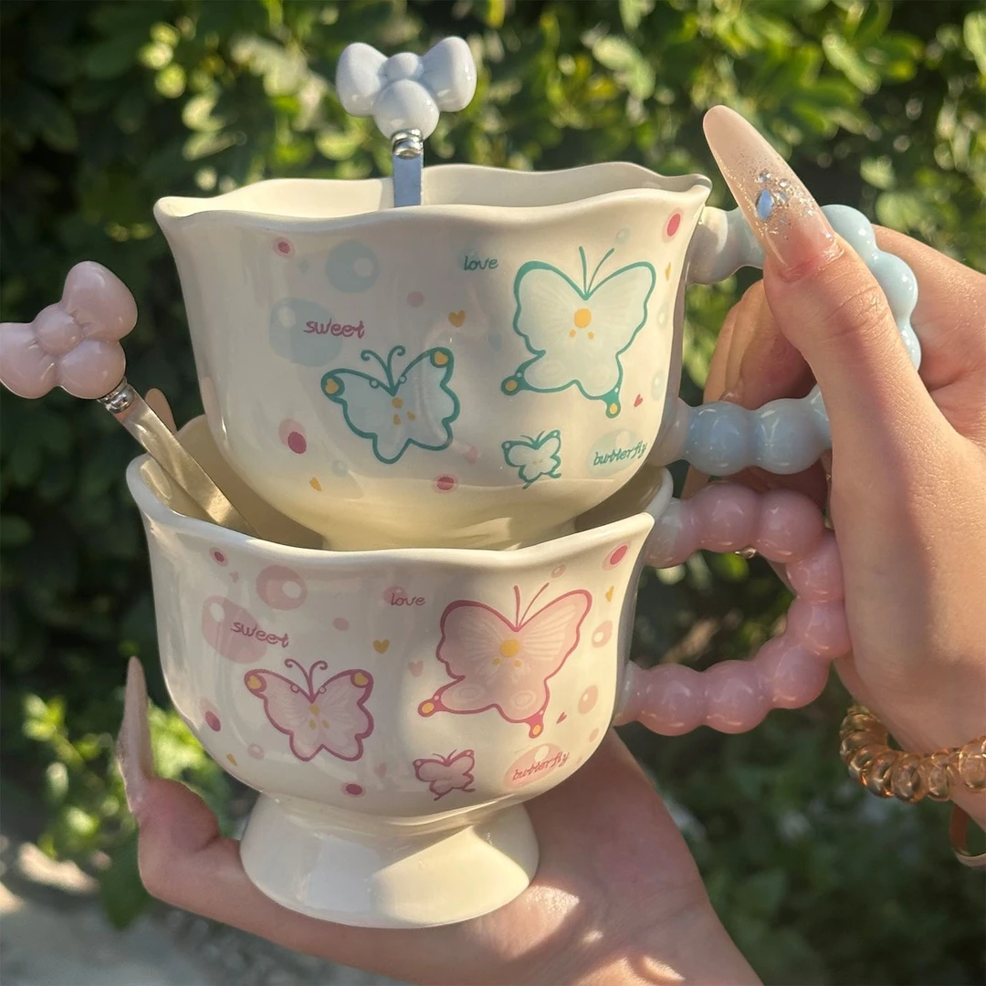 高颜值小众设计感蝴蝶马克杯家用办公室水杯子送女生生日礼物DS