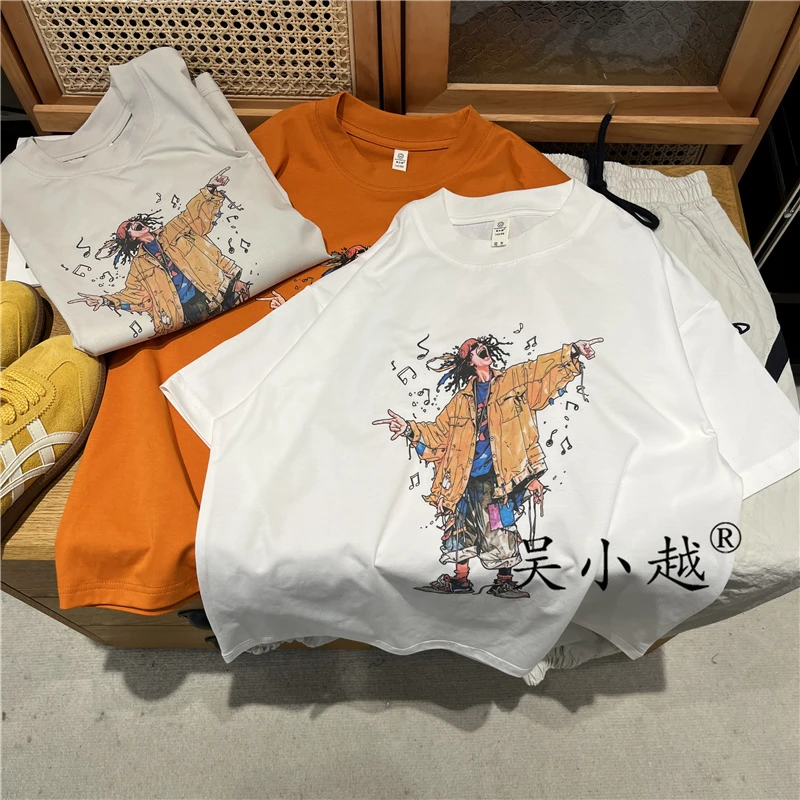 吴小越w1382男童夏款圆领宽松无感数码印花冰感棉t恤短袖中大童