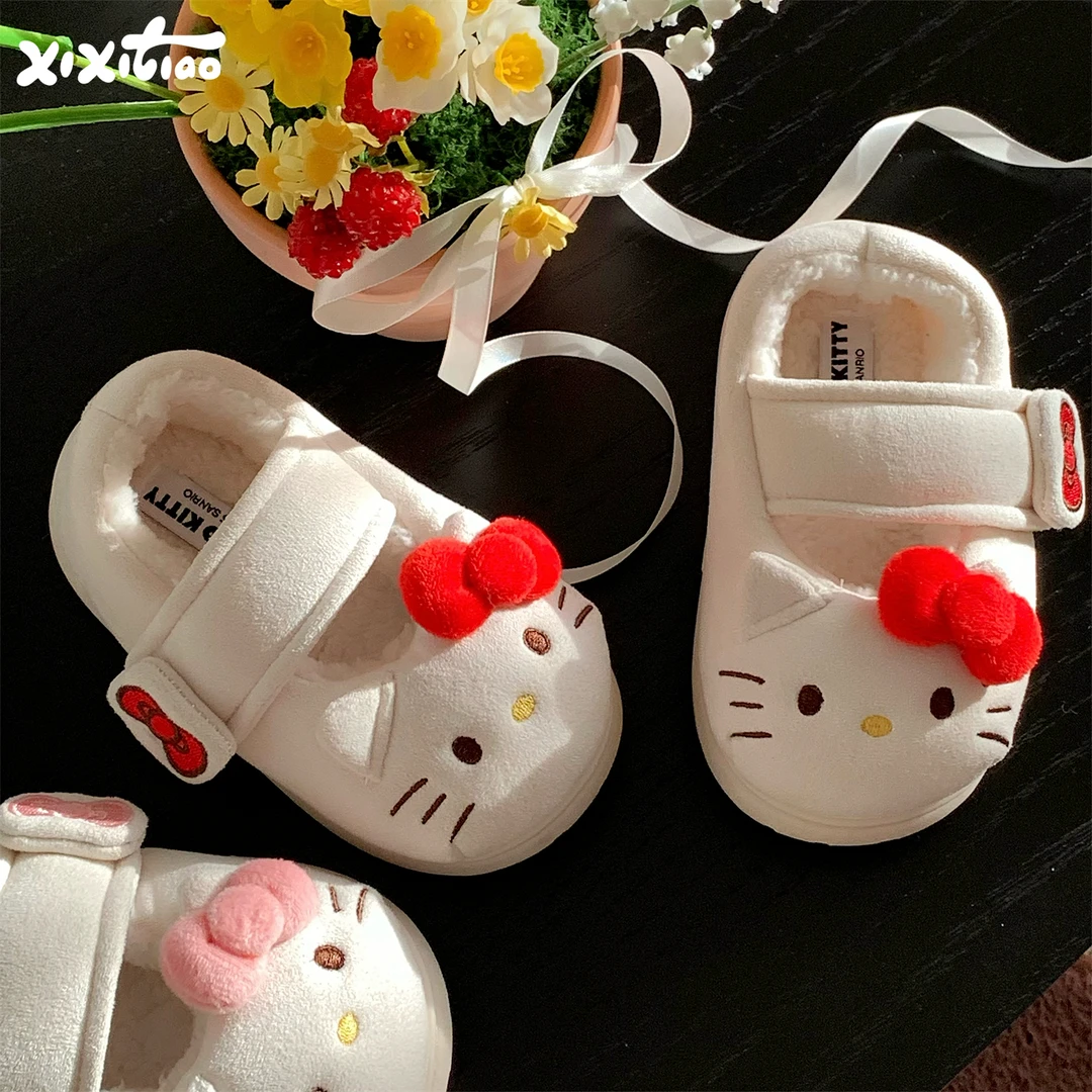 细细条 儿童玛丽珍棉鞋亲子正版HelloKitty猫防滑女宝宝棉拖鞋冬
