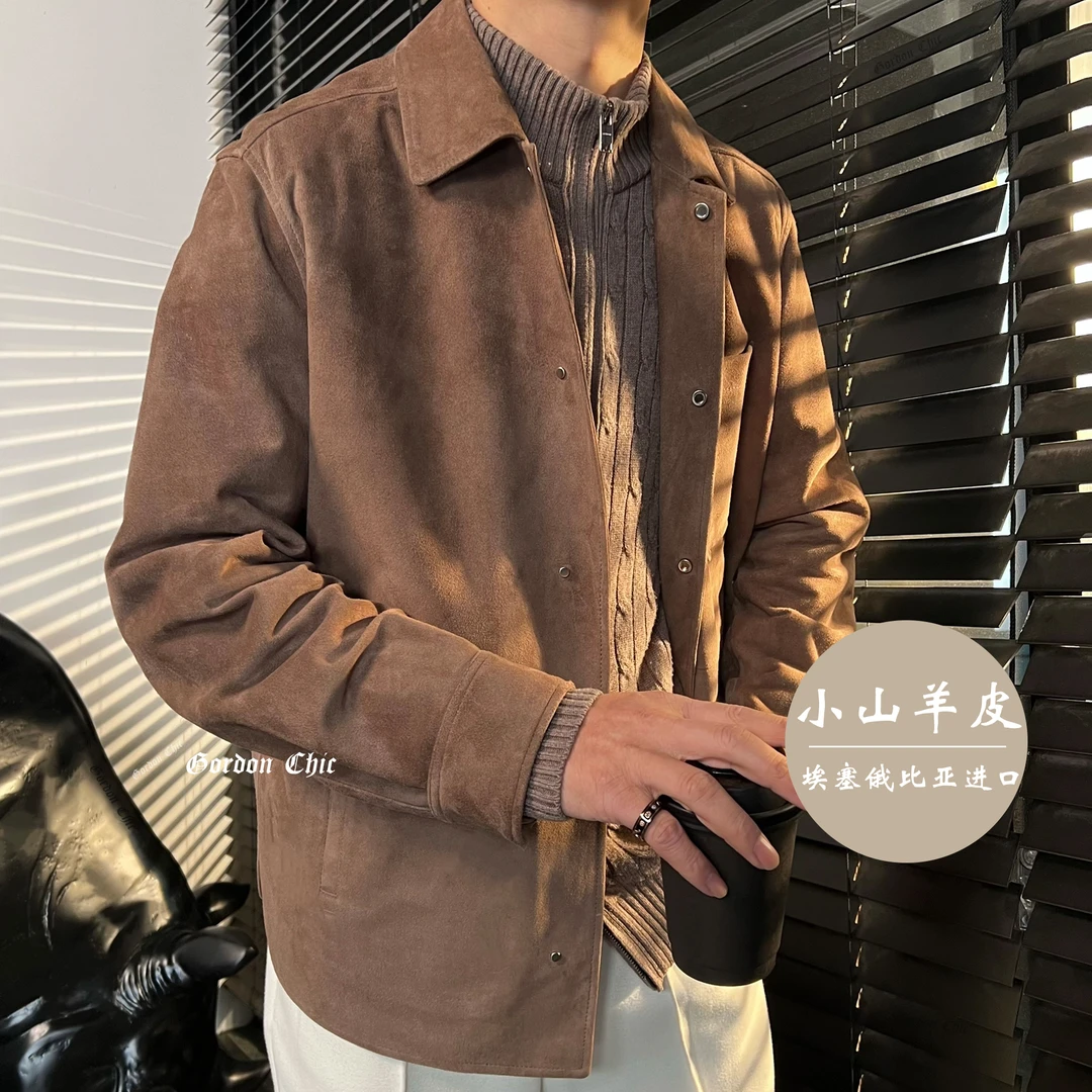 GordonChic 秋冬男士小山羊皮翻领衬衫夹克25351
