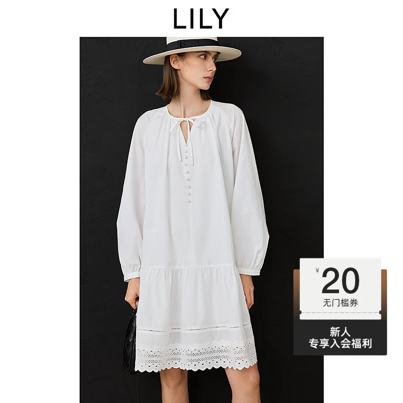 【波西米亚风】LILY2025春小白裙气质系带V领花边连衣裙125149C7940