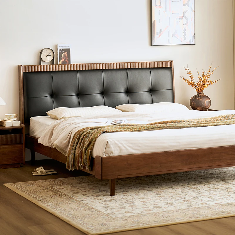 致典北美黑胡桃木北欧轻奢实木御怀床家用卧室1.8米软包双人大床