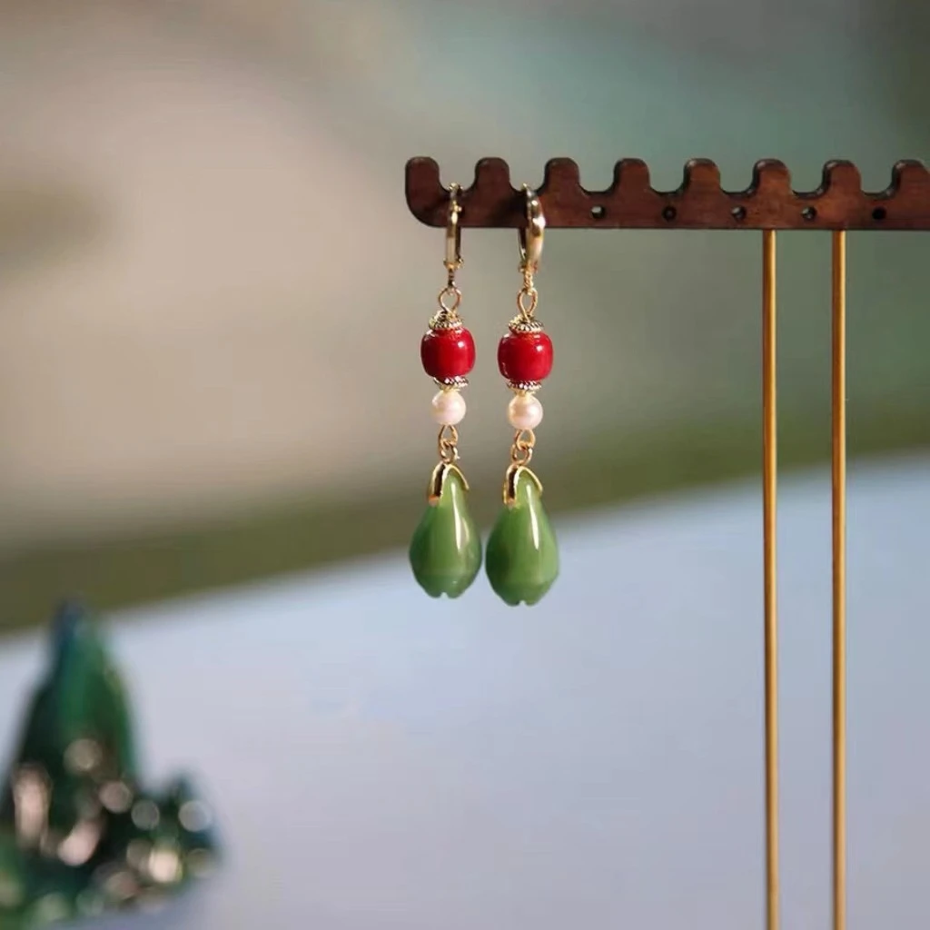 铜合金仿珍珠耳饰 新款民族风玉兰花耳饰全新女款中国风耳夹汉服