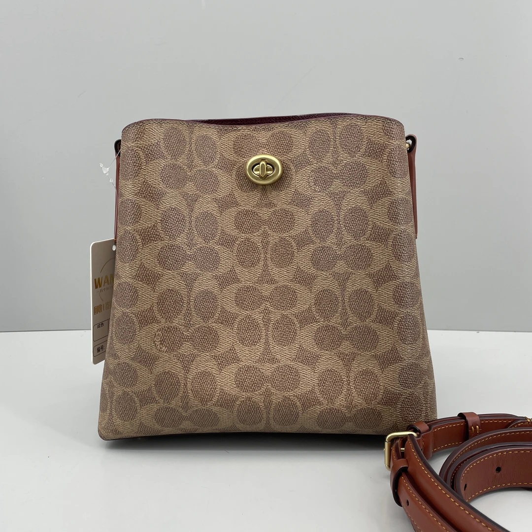 90新 COACH/蔻驰 willow红棕老花小水桶包22*22*11cmME080505