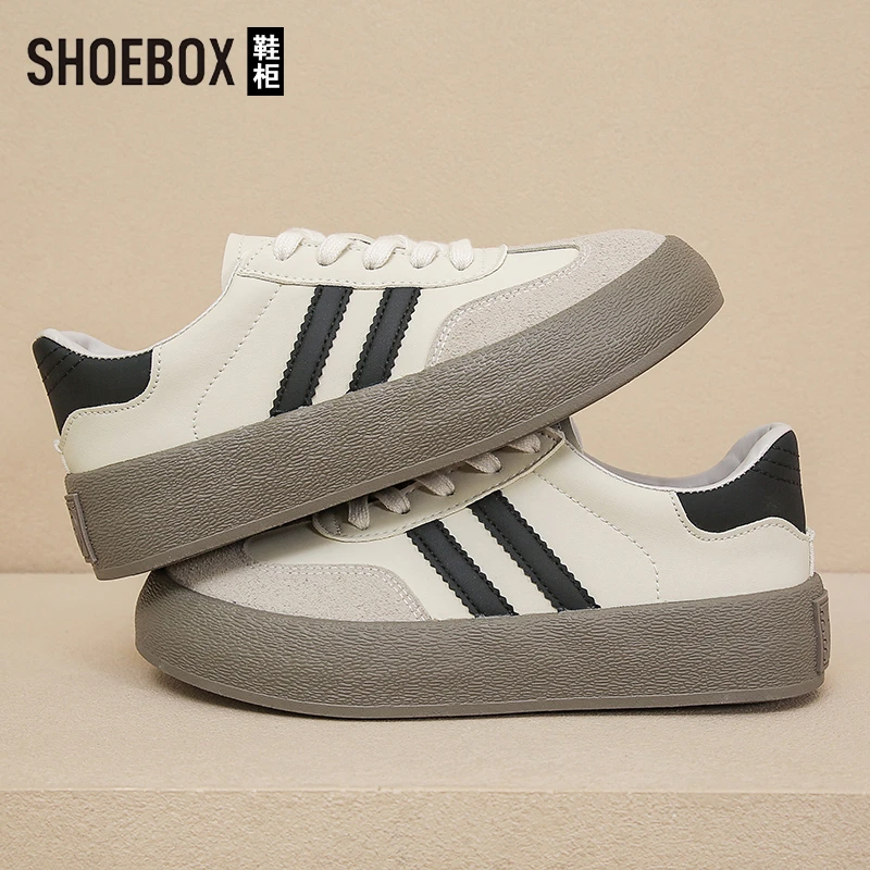 SHOEBOX鞋柜厚底休闲小白鞋女2025春季新款时尚百搭软底德训鞋