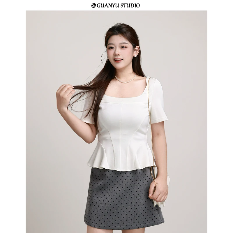 【度假回忆】蛋妹大码女装微胖mm2025夏季新款显瘦短袖上衣DM27222