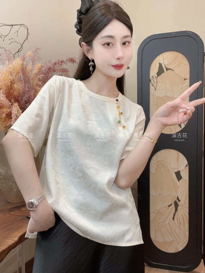 【如风】2025夏季简约圆领宽松短袖百搭显瘦新中式短袖女日常T恤