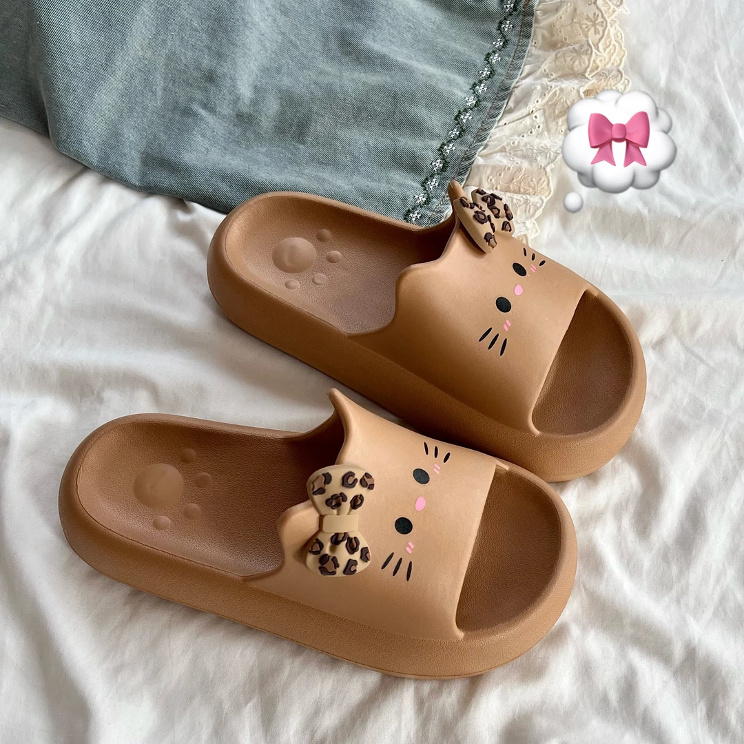 软萌小猫~！少女心卡通ins居家拖鞋女夏季厚底浴室防滑一字凉拖鞋