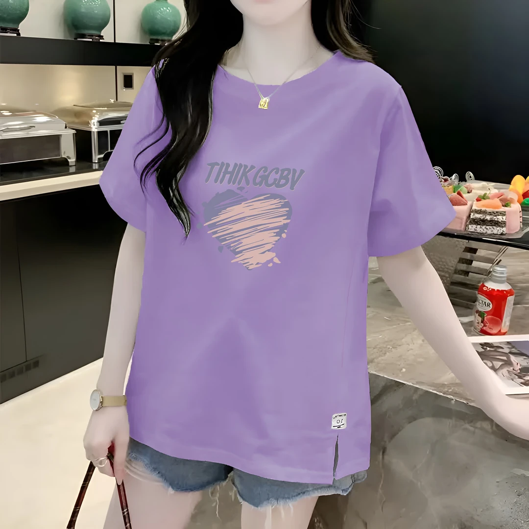 下摆开叉设计感短袖圆领纯棉T恤新款百搭休闲宽松韩版上衣ins女夏