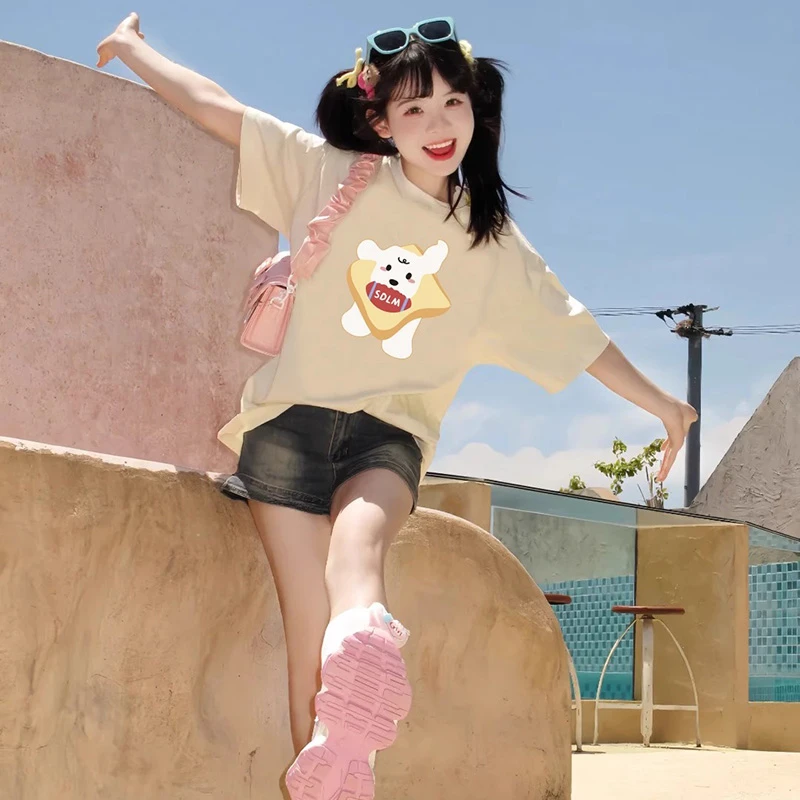 胖mm2-300斤印花正肩短袖t恤女2025新款夏季重磅体恤上衣设计感