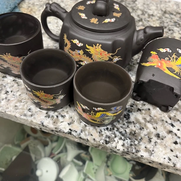 四方龙凤一壶四杯五件套