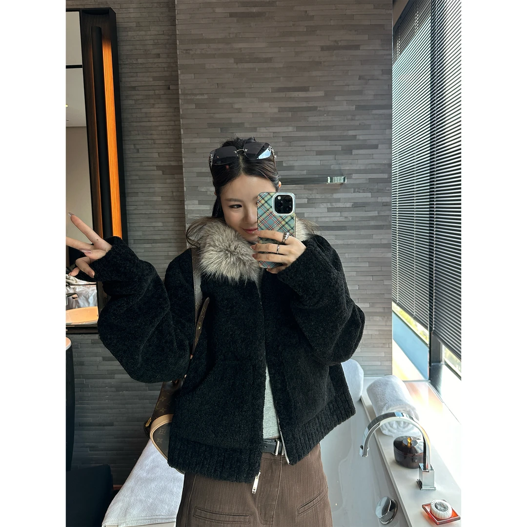DYANGJUN【黑巧咩咩】2025年冬季新款大毛领宽松外套女休闲