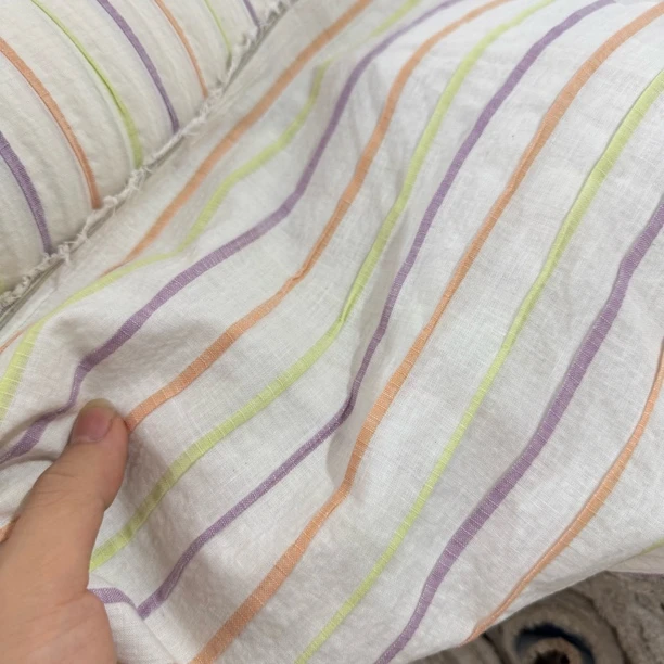 01 纯植物色织打皱苎麻棉面料3米价 柔软透气不扎