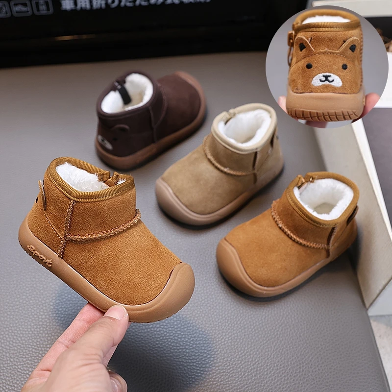 冬季男童宝宝真皮学步棉鞋加绒软底女小童婴幼雪地靴保暖1一2-3岁