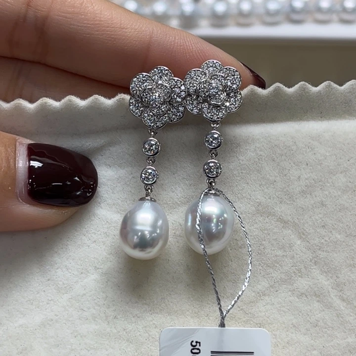 银S925镶嵌耳饰海水珍珠9-10mm99号