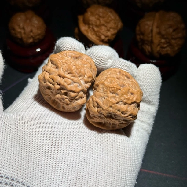 735金蟾蛤蟆头水晶皮文玩核桃实物拍摄精对尺寸:边37肚39高31