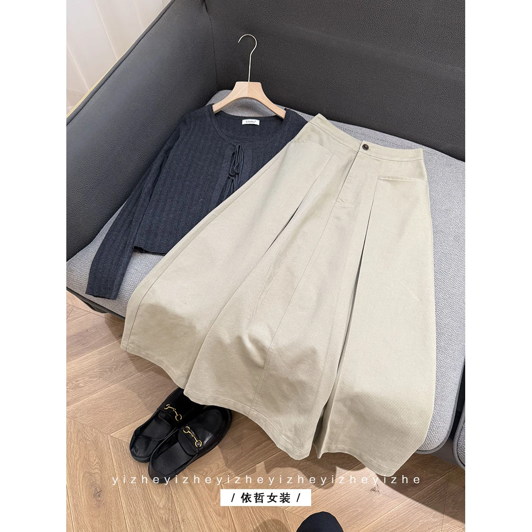 “”旧日叙事 “”卡其百褶半身裙女秋冬简约半身裙女显瘦时尚
