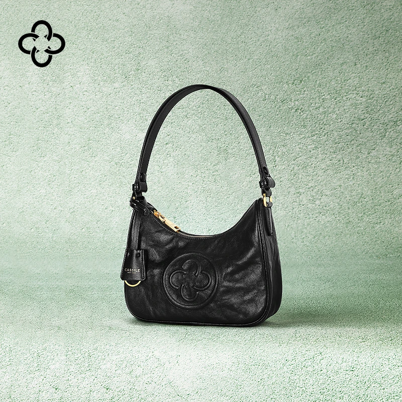 【意大利进口牛皮】卡思乐腋下包女新款褶皱法式单肩新月包女士