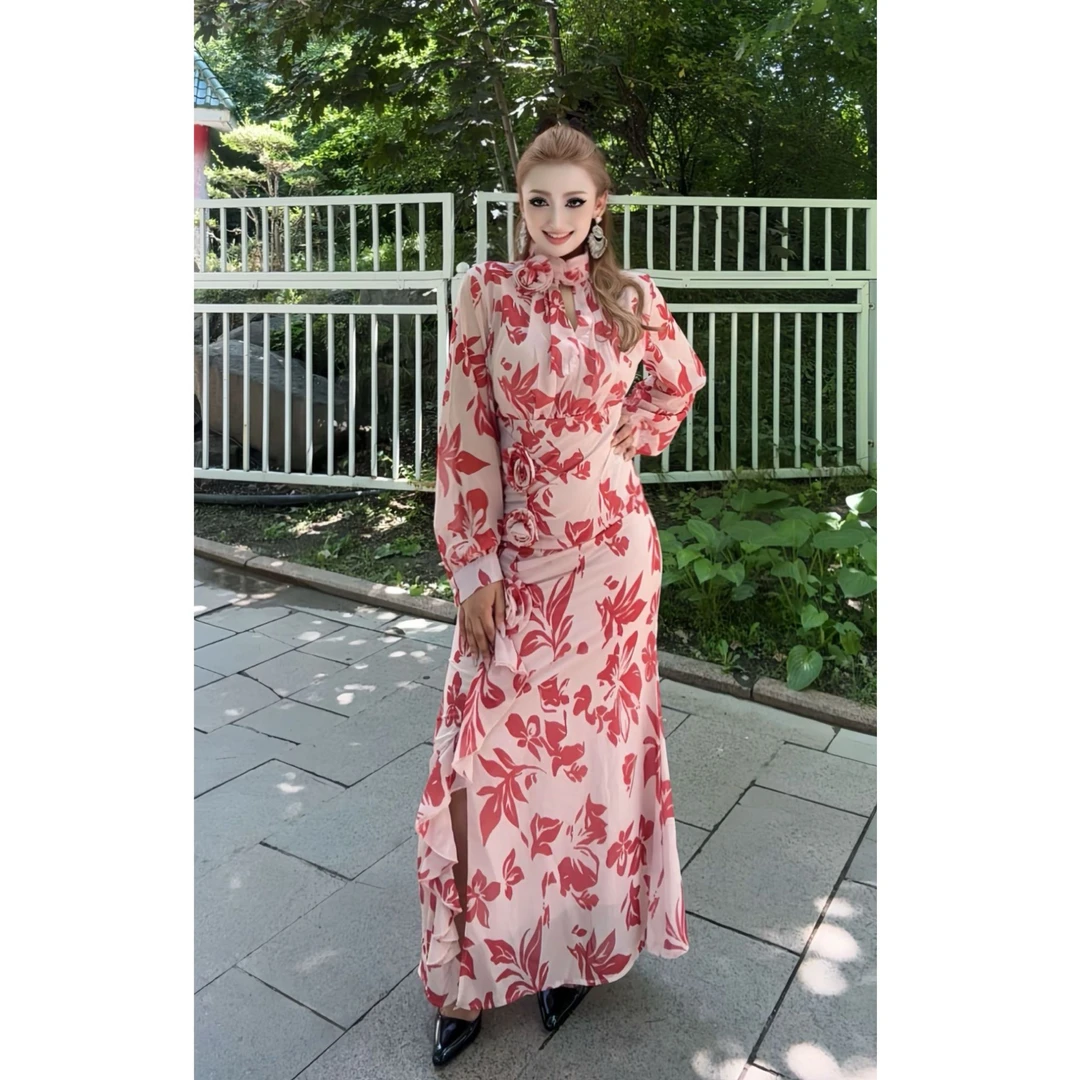 6015【阿迪拉】新款时尚气质立体玫瑰花女装连衣裙