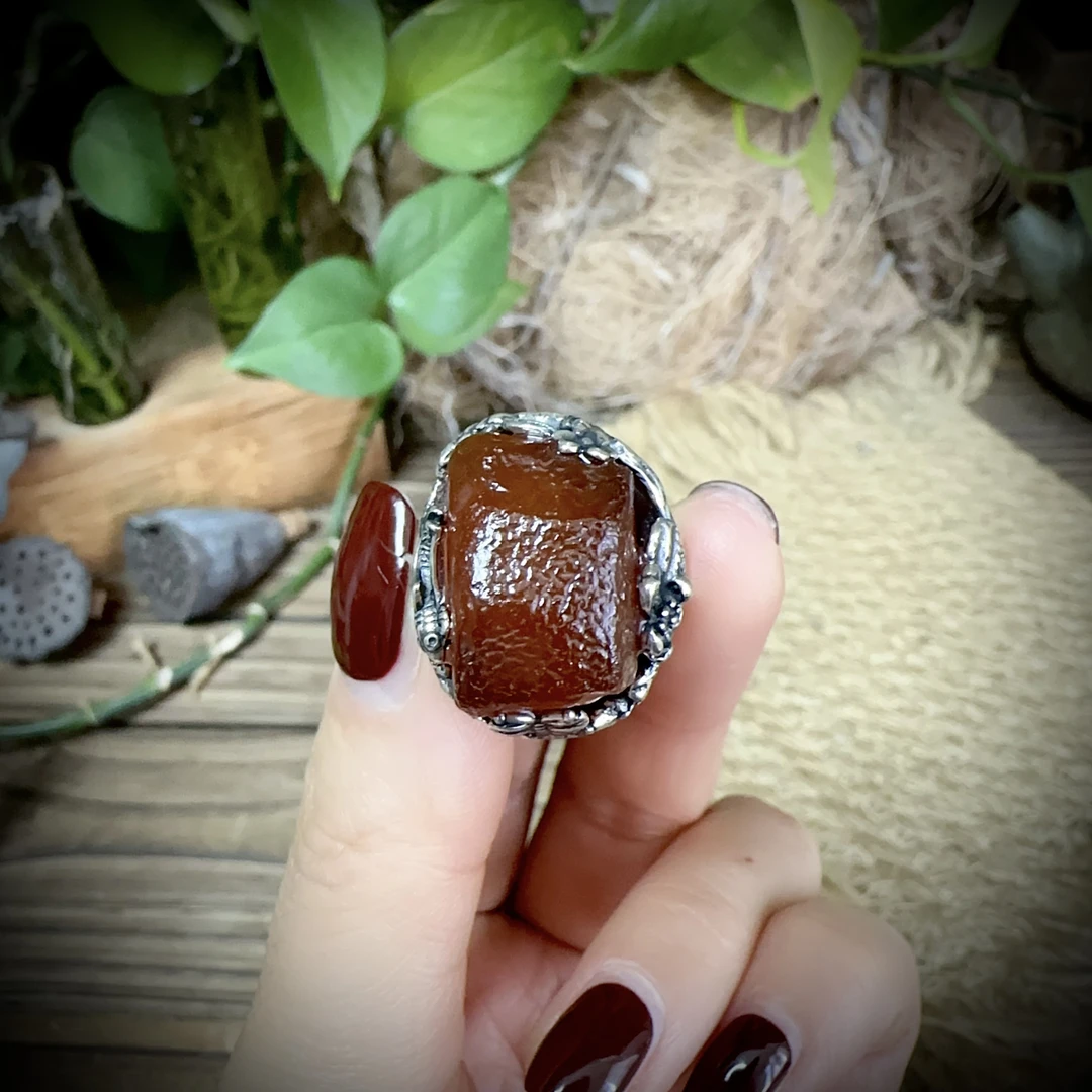 【古香古色】复古s925银蜜蜡琥珀戒指（圈口可调节）