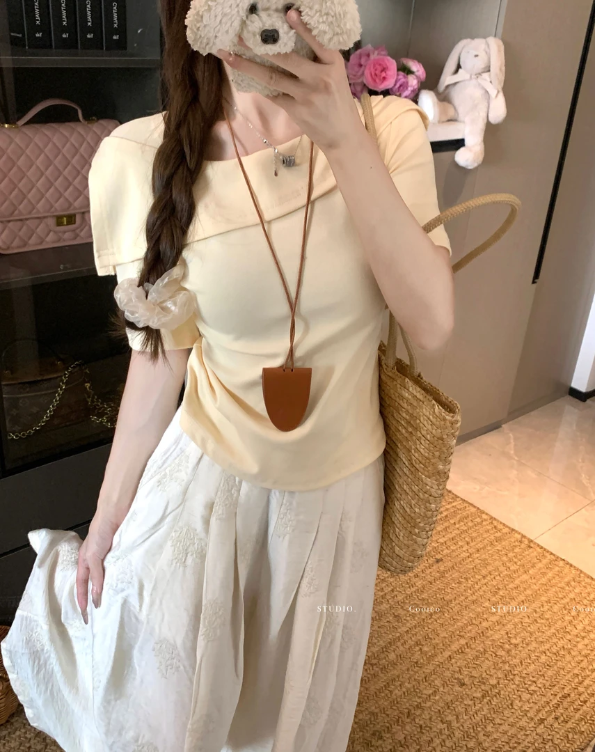 【又又】新款大码欧若风女纯欲风甜美一字肩短袖T恤百搭显瘦上衣