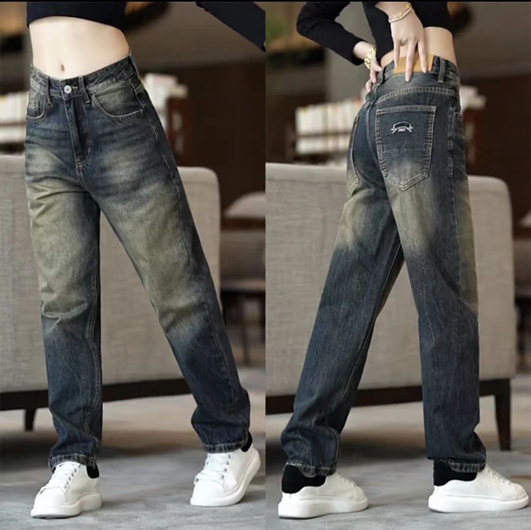 美式复古牛仔裤男款时尚宽松锥形休闲长裤潮流做旧纳米黄泥男装裤