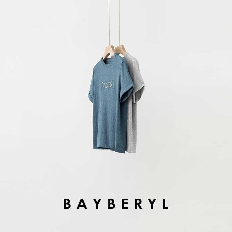 BAYBERYL老贝花园T*刺绣植物字母圆领百搭翻边短袖9NT5G0821