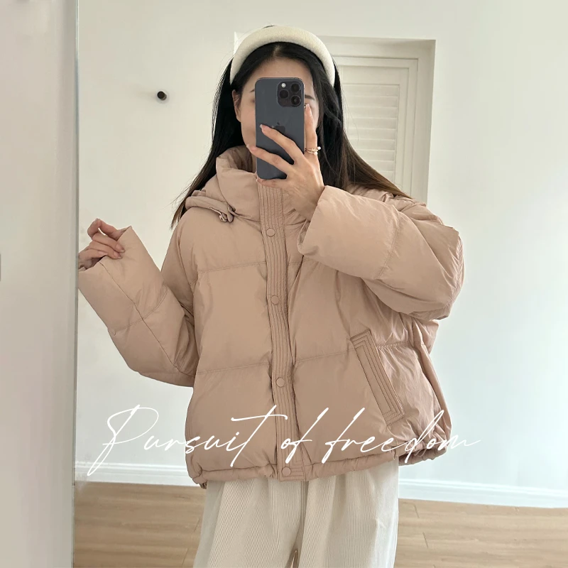 秋冬羽绒服保暖加厚加绒面包服休闲百搭韩版可拆卸连帽女士外套