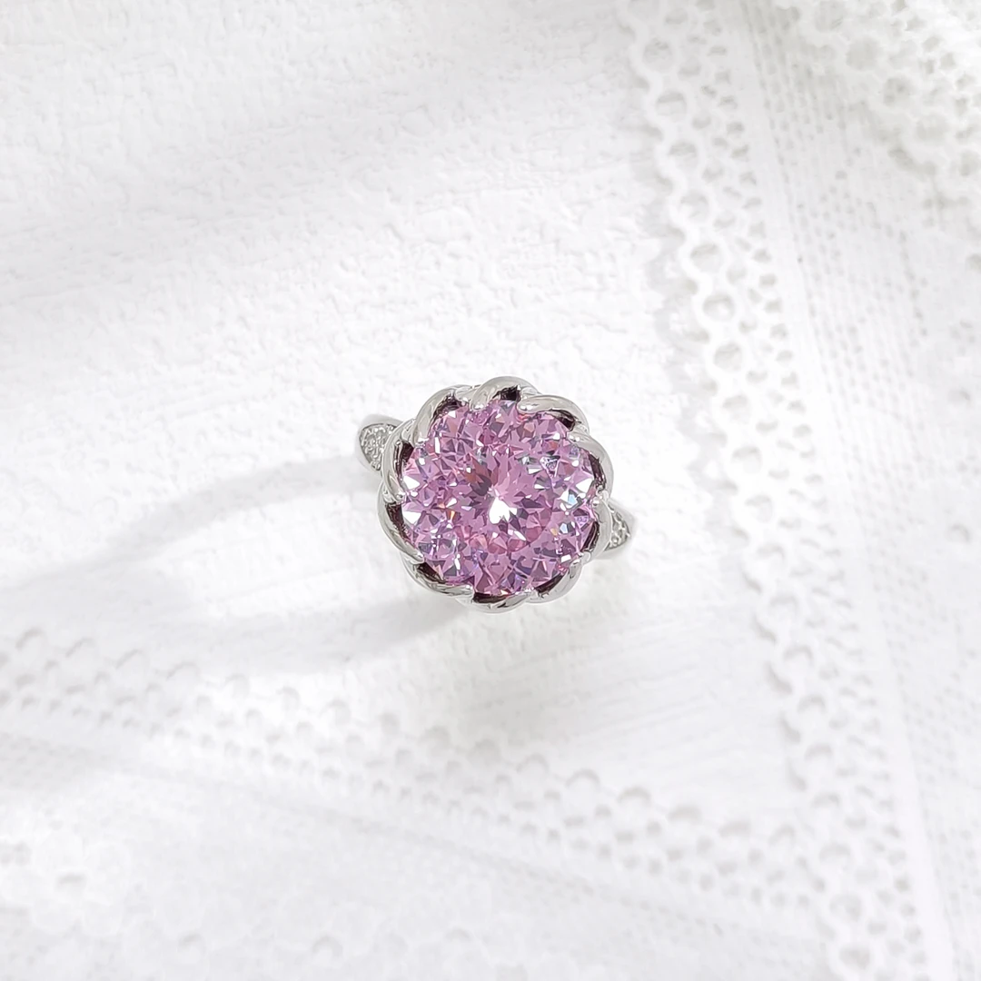 铜合金合成锆石戒指 J5ZSS-34225 烟花切 戒指轻奢时尚气质个性