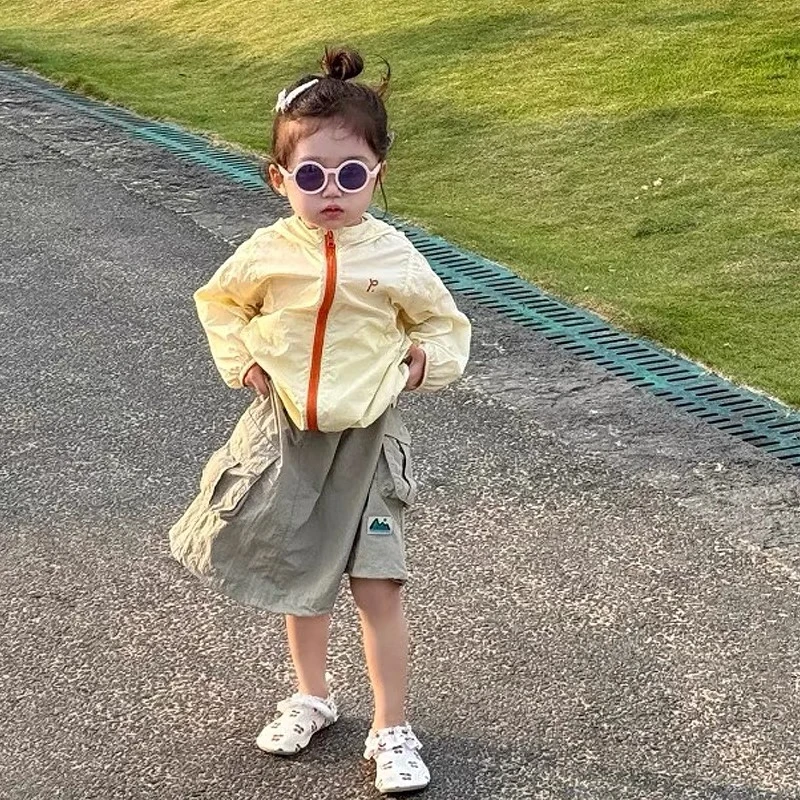 【实体品质】夏季新款儿童防晒轻薄外套男女同款撞色拉链户外休闲