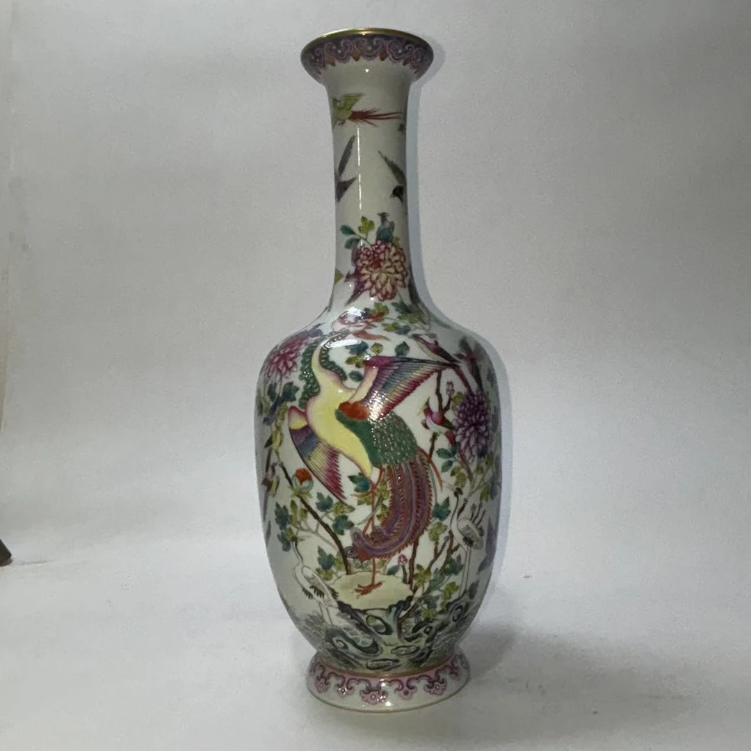 粉彩百鸟朝凤图长颈瓶JD2501-169