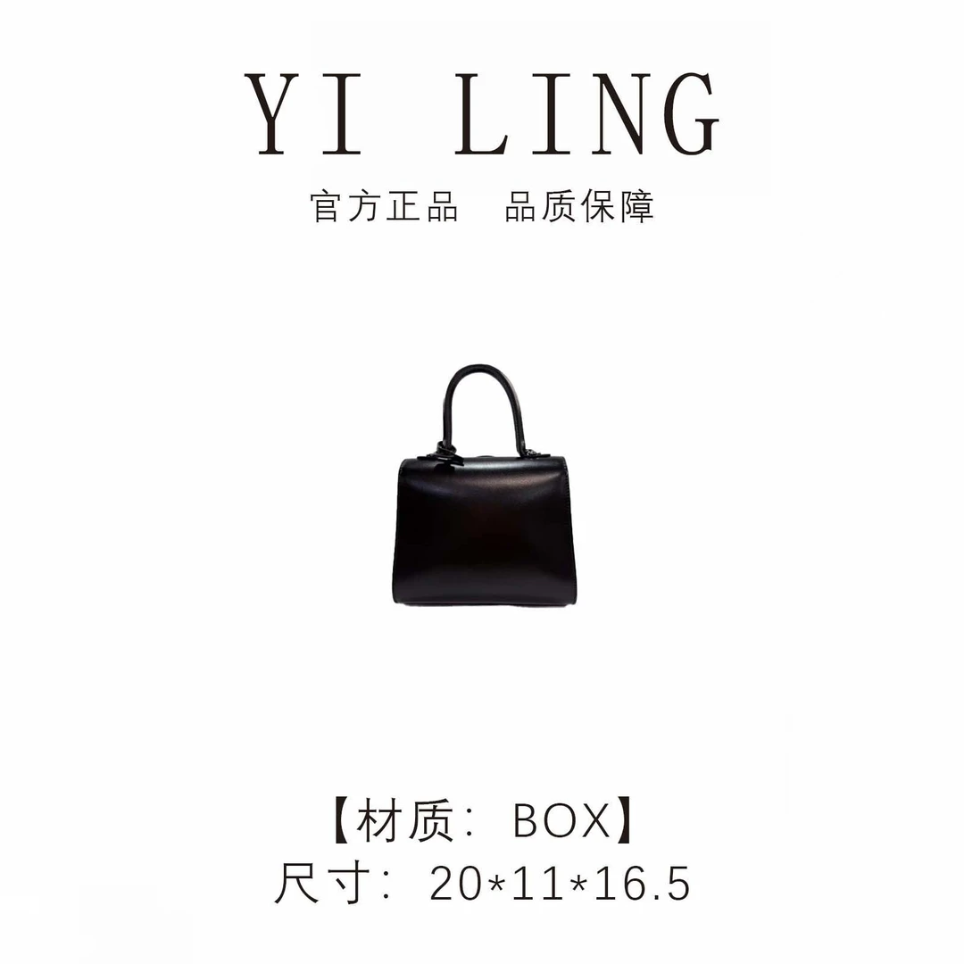 YI LING【2026新款】黑色 进口box皮手提包30006