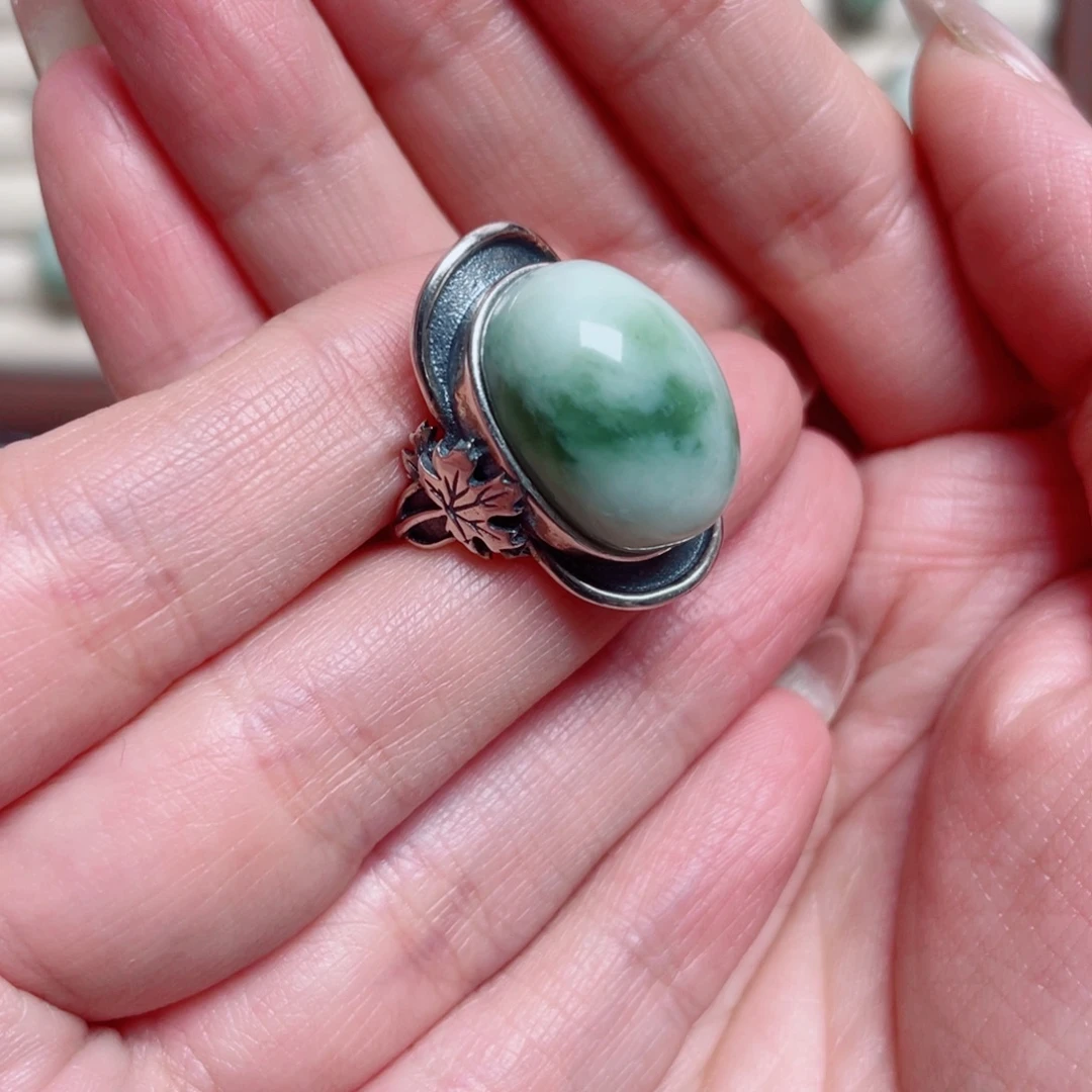 用***4透闪石-蛇纹石玉银S925镶嵌戒指