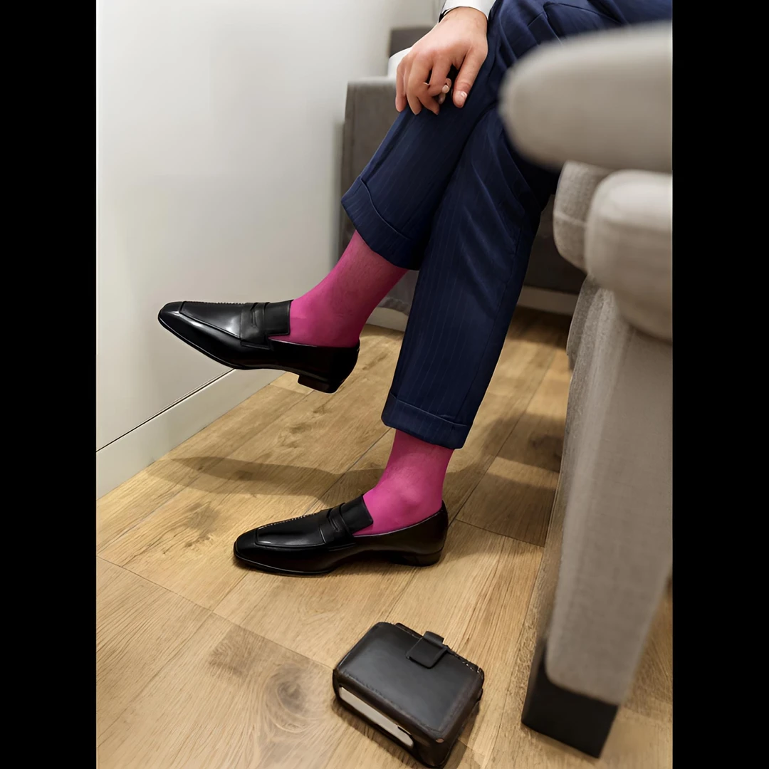 北京先生 五双包邮男士直筒无后跟超薄彩色天鹅绒丝袜