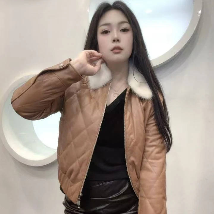 《铭嘉诗丹》貂领搭配羊皮皮草外套2582 衣长55卡码拍大