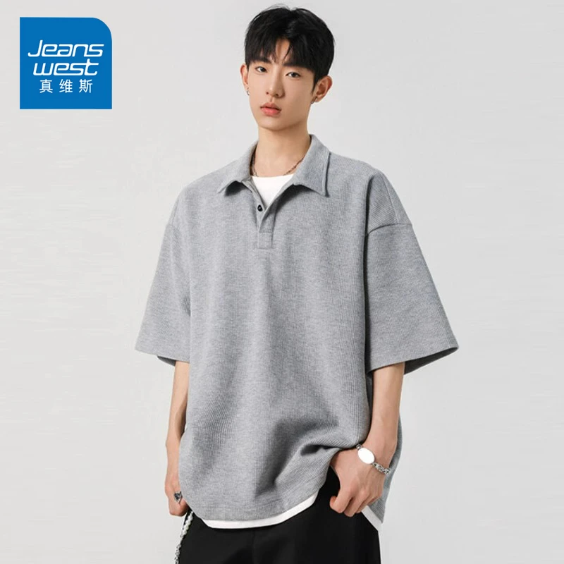 Jeanswest/真维斯夏季新款短袖polo衫男宽松港风休闲翻领半袖T恤