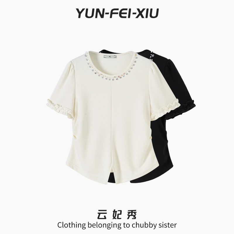 云妃秀大码女装T恤时尚休闲胖妹妹显瘦宽松遮肉韩版上衣夏季1012