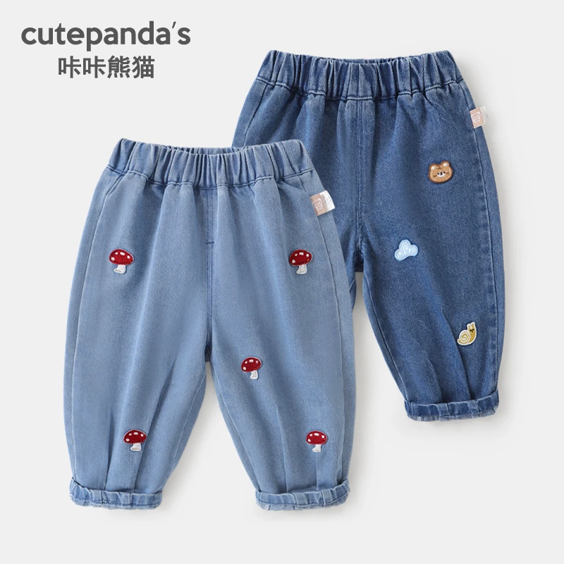 咔咔熊猫男女儿童春秋款牛仔长裤薄款品质时尚童装休闲裤Y9683