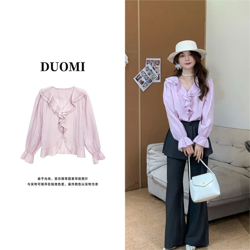 【DUOMI】春季新款女装百搭时尚小众风格衬衫上衣女小衫D6578