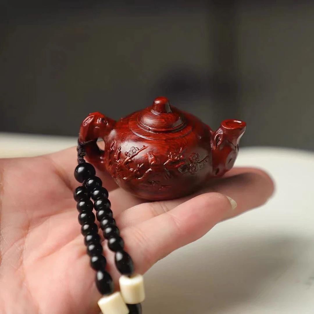 紫檀木雕刻小茶壶把把壶手把件挂件小叶紫檀把把壶汽车挂件小摆件