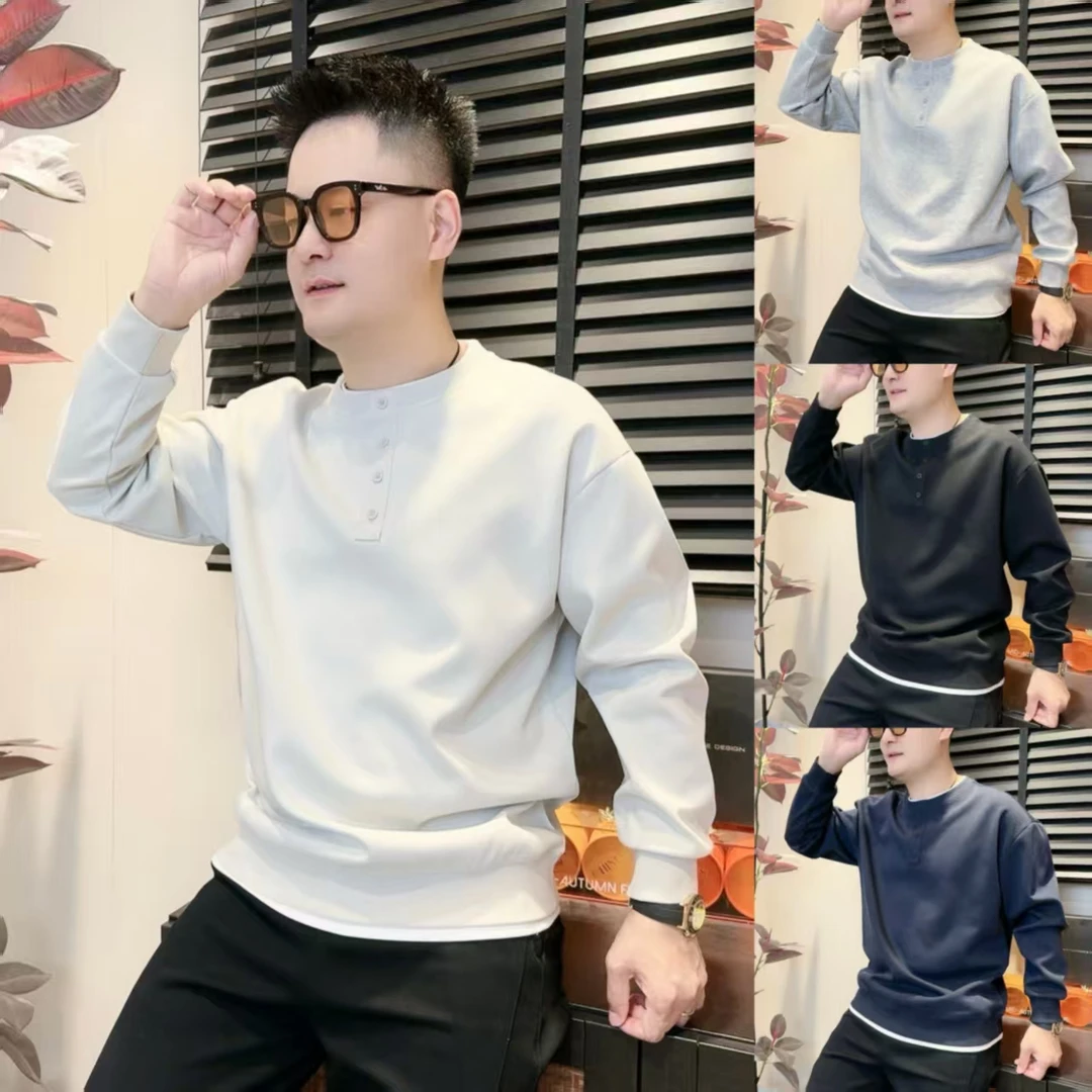 秋季新款假两件圆领男士百搭无帽休闲时尚韩版潮流长袖卫衣7803