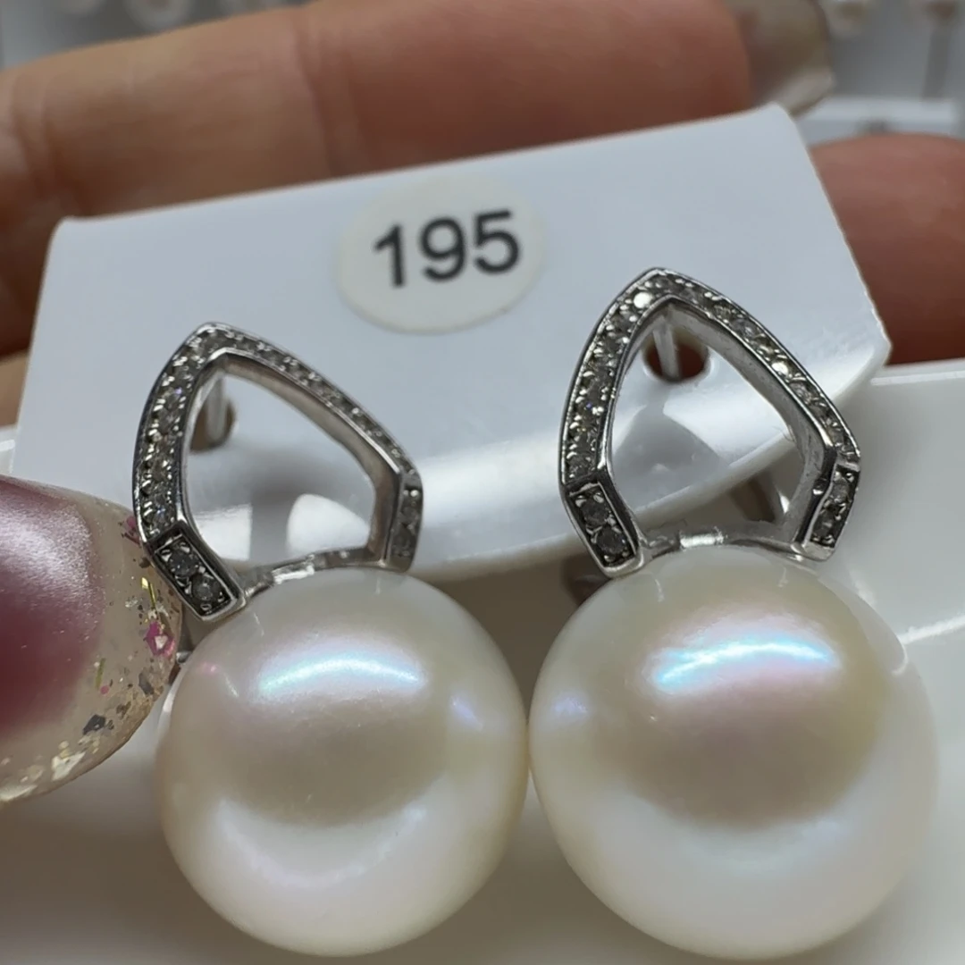 宥***）银S925镶嵌淡水珍珠耳饰珍珠12.7
