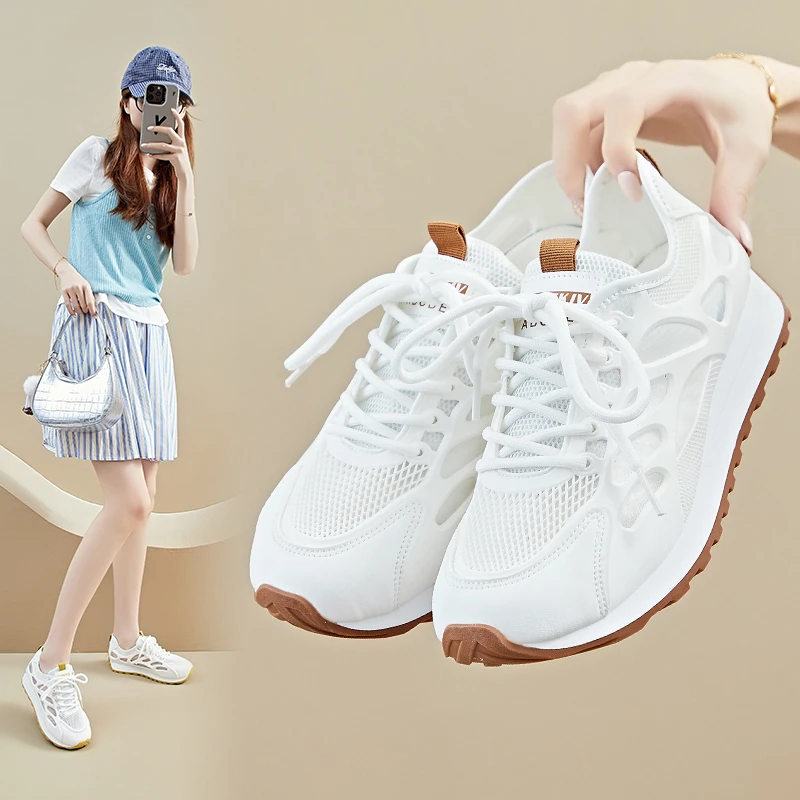ins韩版新款老爹鞋女2025夏季学生运动跑步休闲网面增高透气