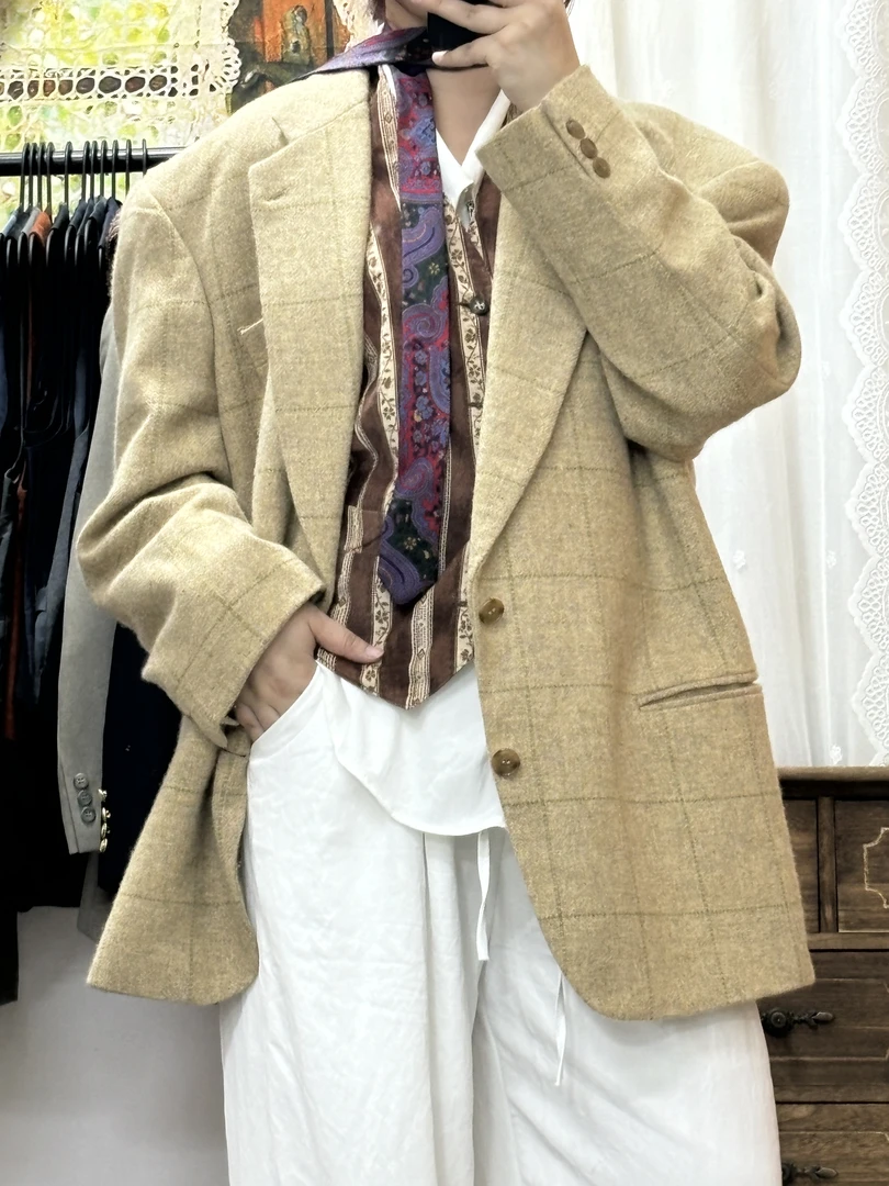 古着vintage孤品男女同款无性别阔版外套西服