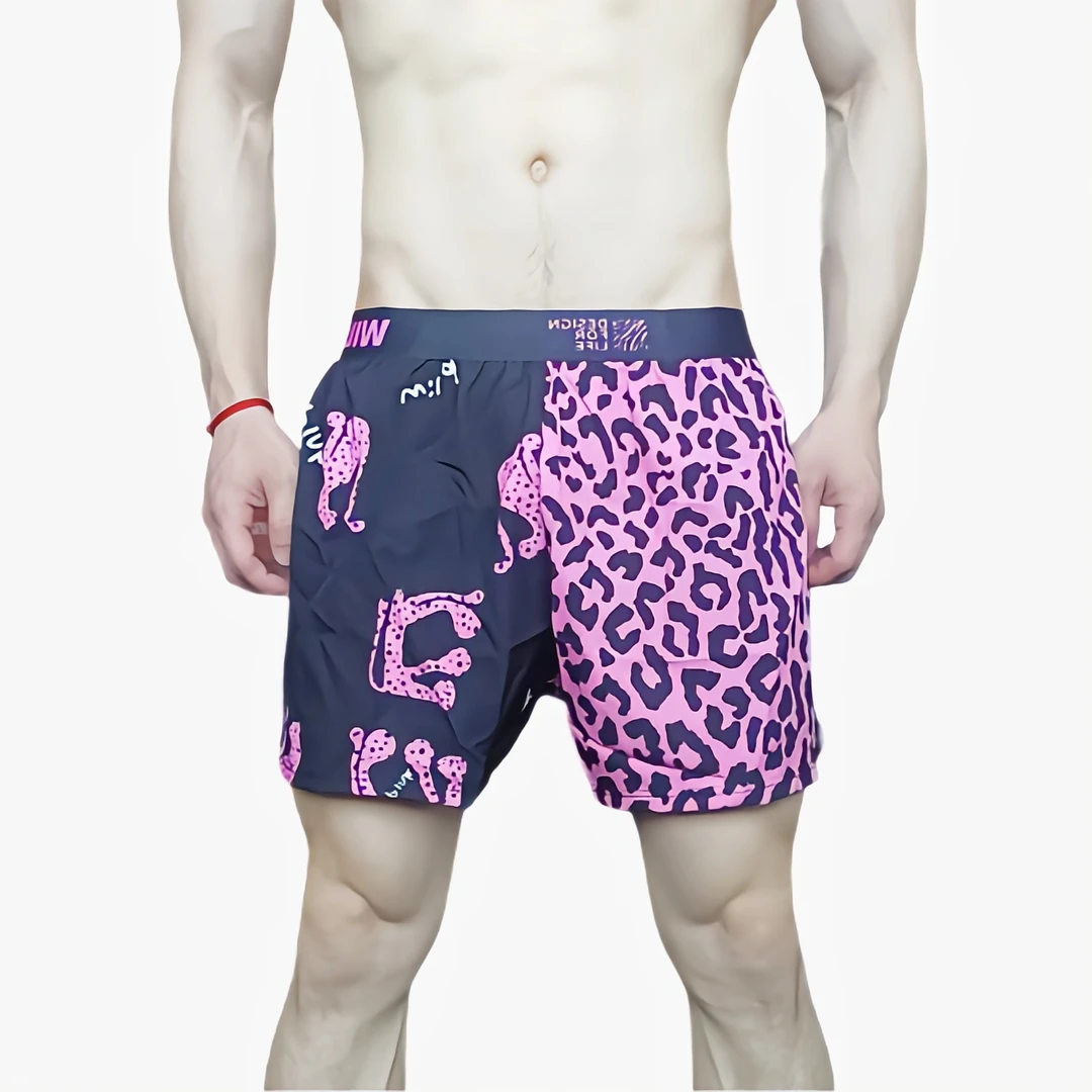 豹纹阿罗裤居家裤休闲宽松潮流梭织冰丝四角男士内裤