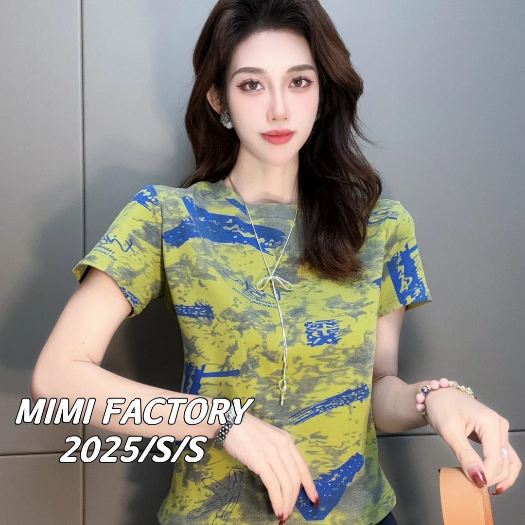 2025夏季新款 欧货满印涂鸦短袖T恤女修身显瘦时尚百搭5328#
