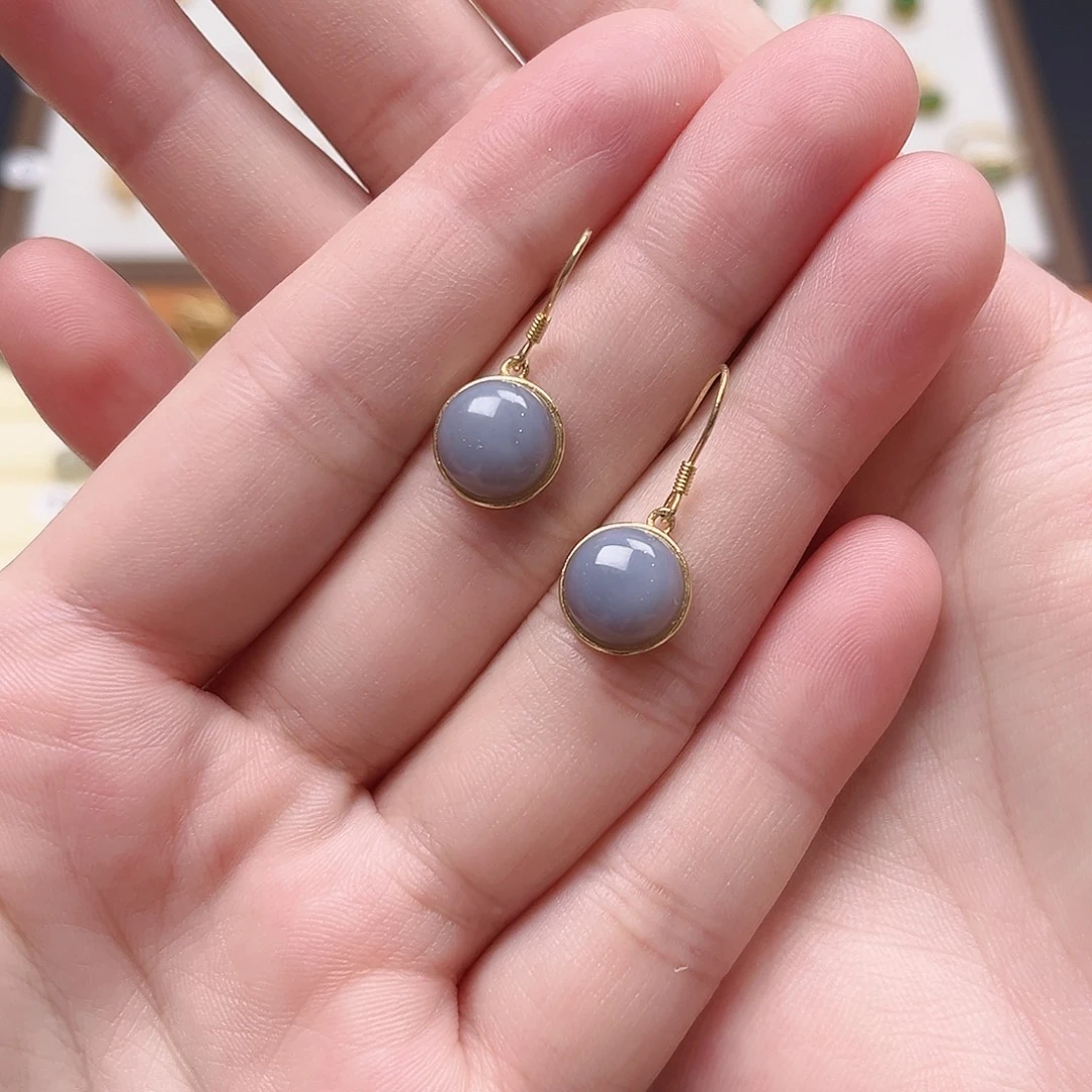 和田玉银S925镶嵌耳饰