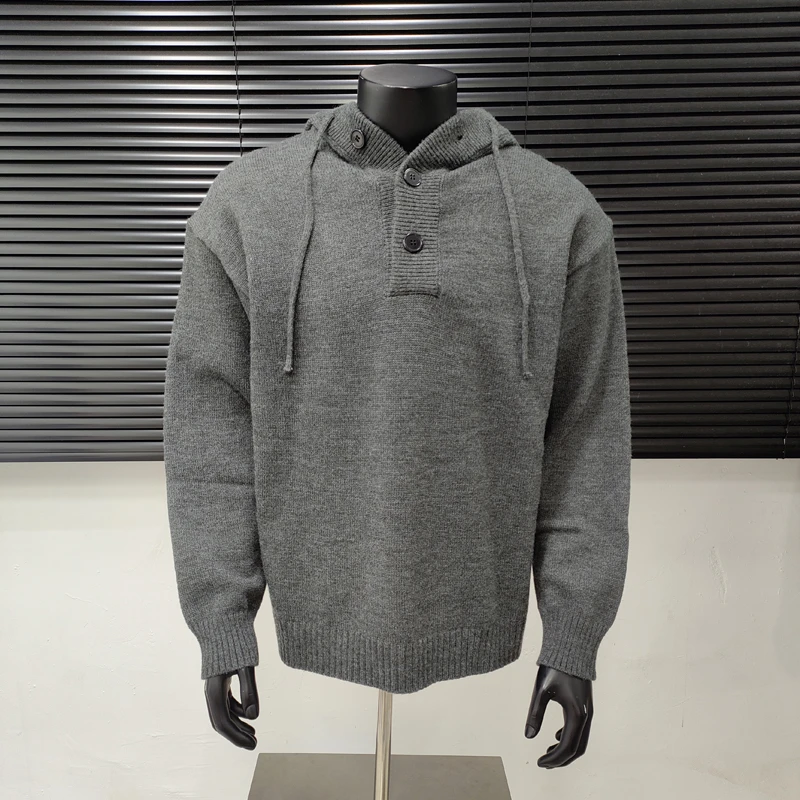 美式重磅灰色连帽毛衣男女秋冬潮牌高级感休闲针织衫宽松慵懒外套