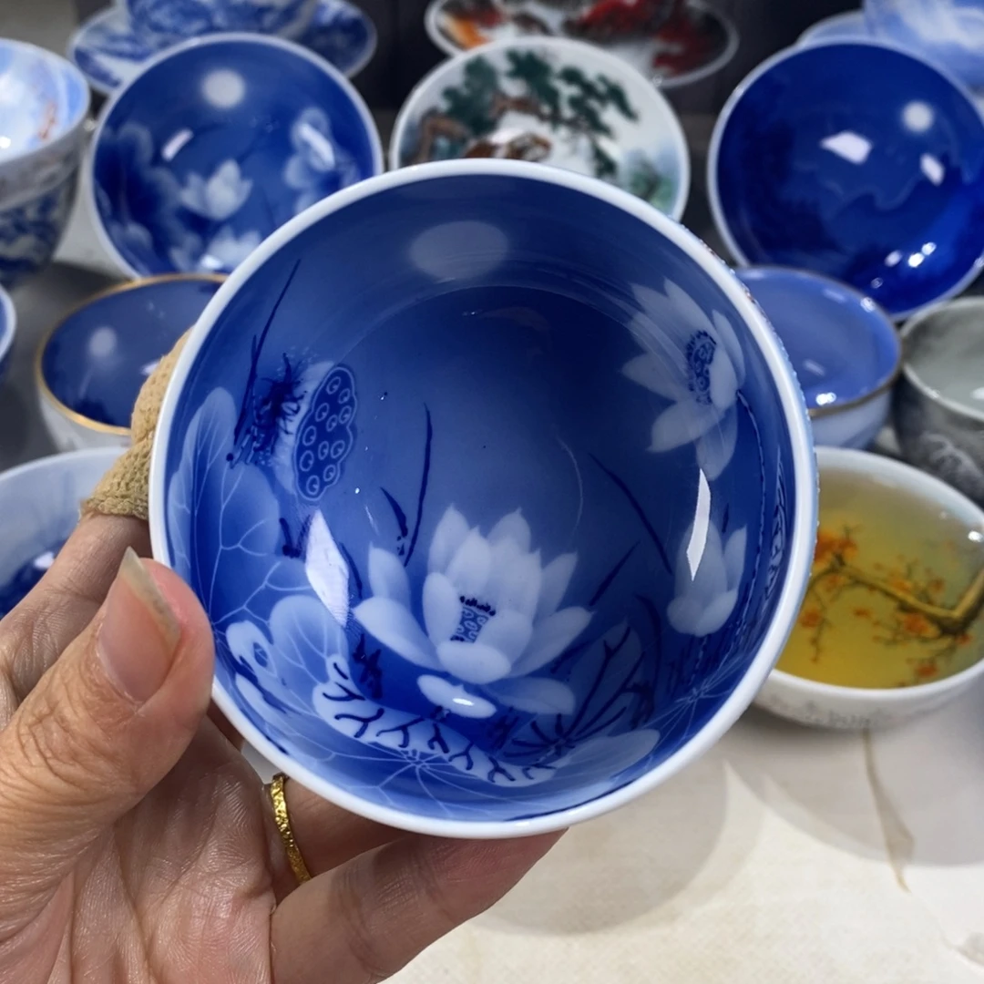 淡***画青花荷花主人杯杯