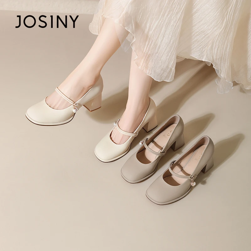 卓诗尼玛丽珍高跟春季小皮鞋高跟鞋女粗跟法式女单鞋高跟女鞋方头